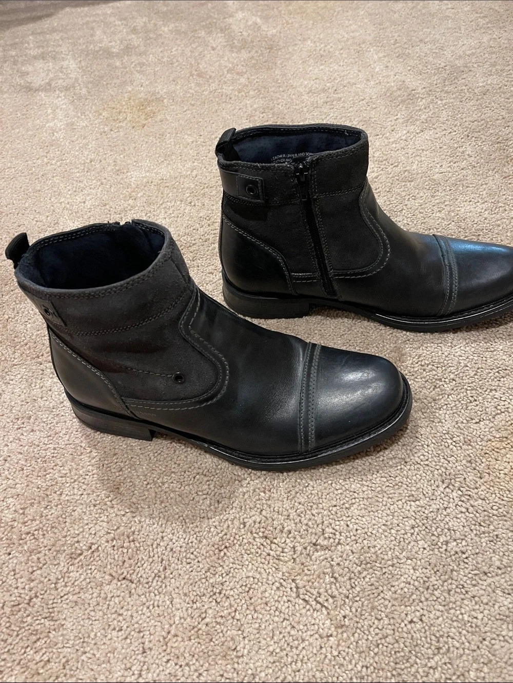 Men's Black Leather Zip Ankle Boots